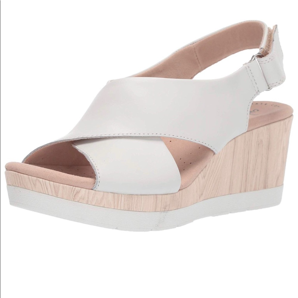 White Clark’s wedge sandals
